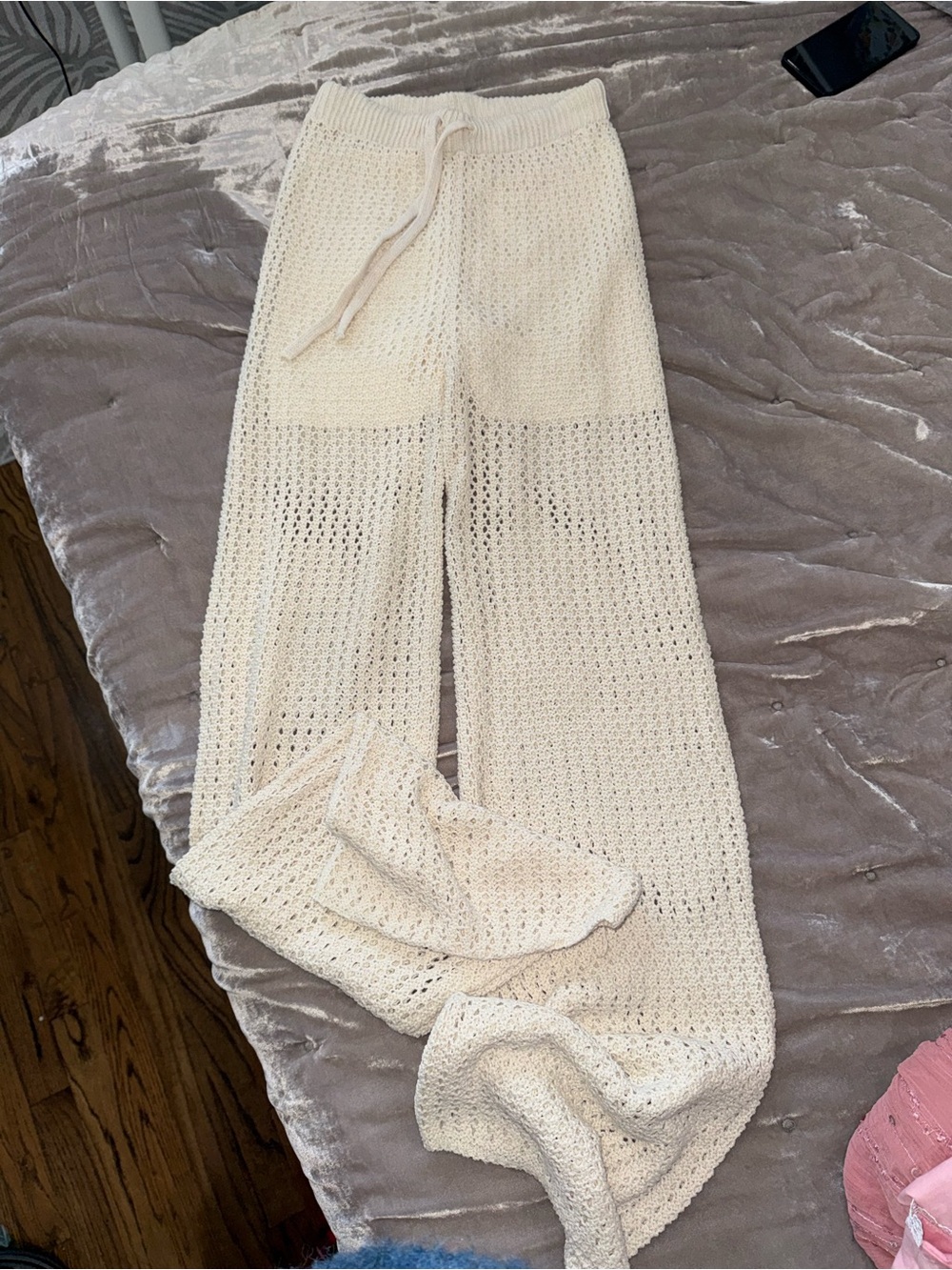 Francesca’s Cream Crochet Knit Wide-Leg Pants